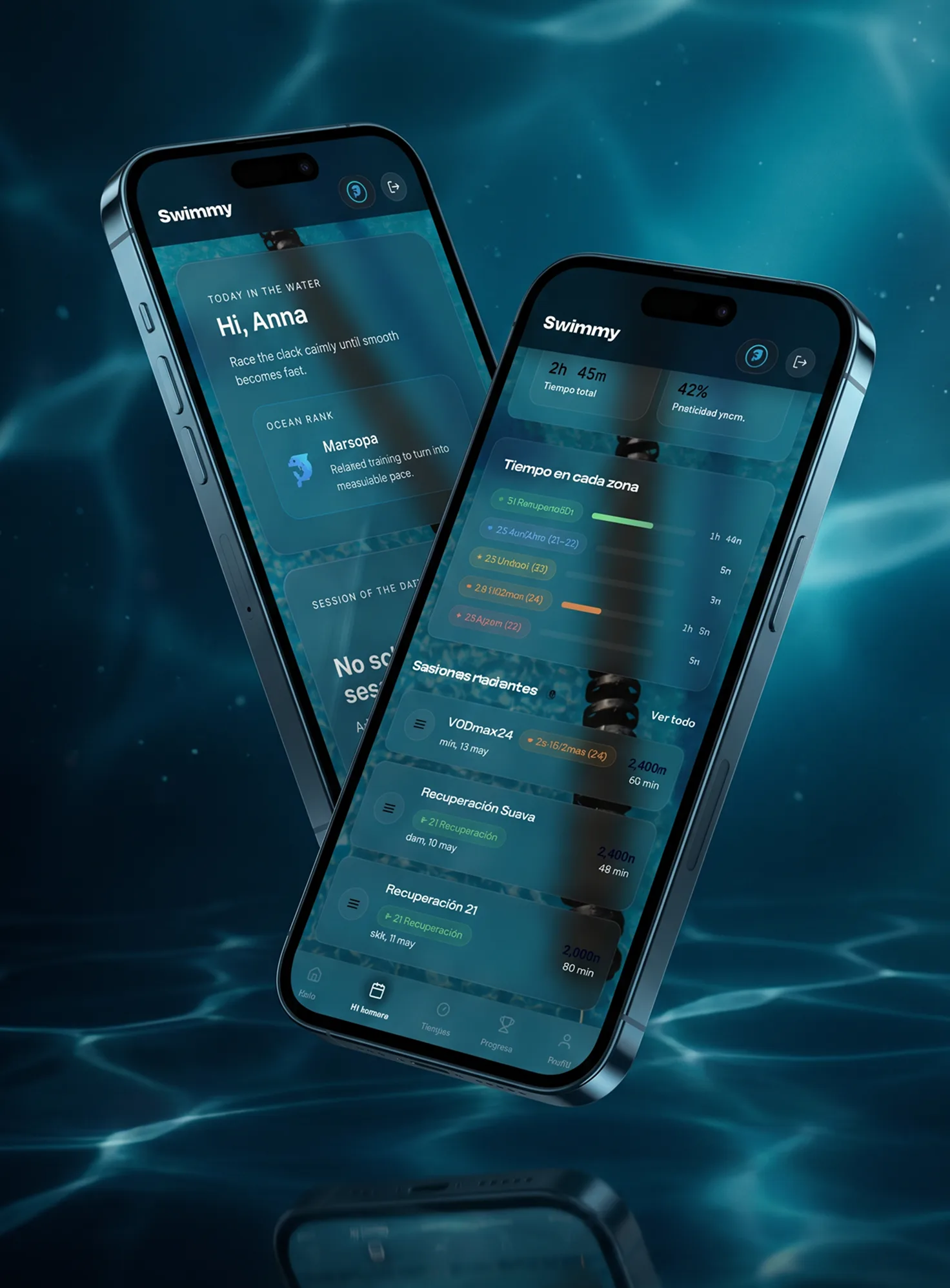 Swimmy mobile workout screens