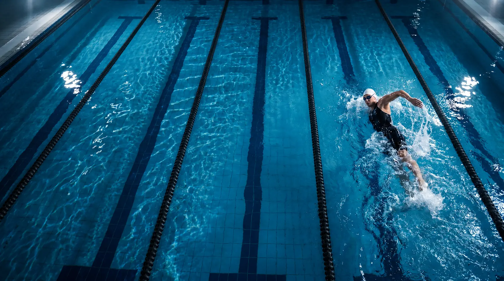 Swimmer training in a pool lane